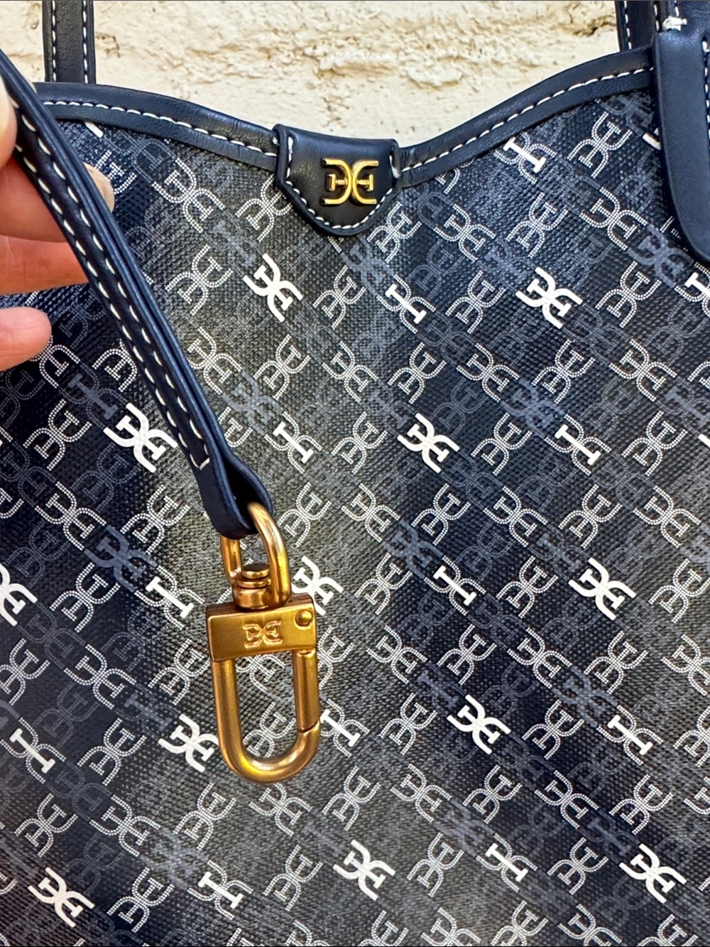 Sam Edelman Medium Harper Monogram Shopper Tote Navy - Picture 8 of 14